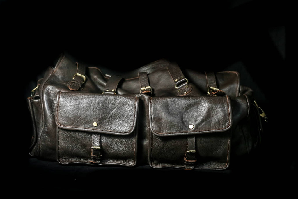 Black Leather Duffle Bag for Men