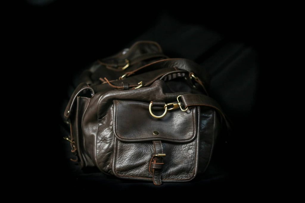 Black Leather Duffle Bag for Men